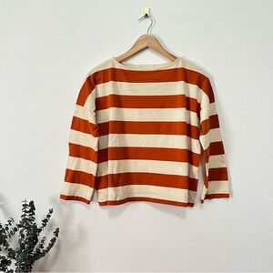 BEAUMONT ORGANIC WOMEN'S TOP LONG SLEEVE LEIA SUE STRIPED SHIRT BRICK ECRU S